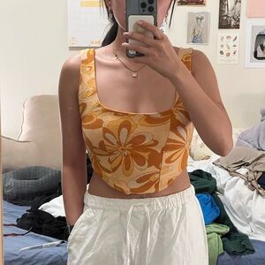 Zara corset crop top orange with butterfly pattern